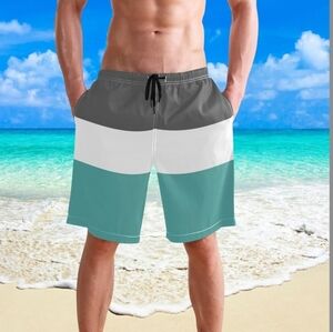 Men's Tri-Color Swim Trunks With Mesh Lining - L